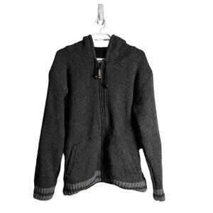 Ark Imports Men's Gray Full Zip 100% Wool Knit Hooded Jacket